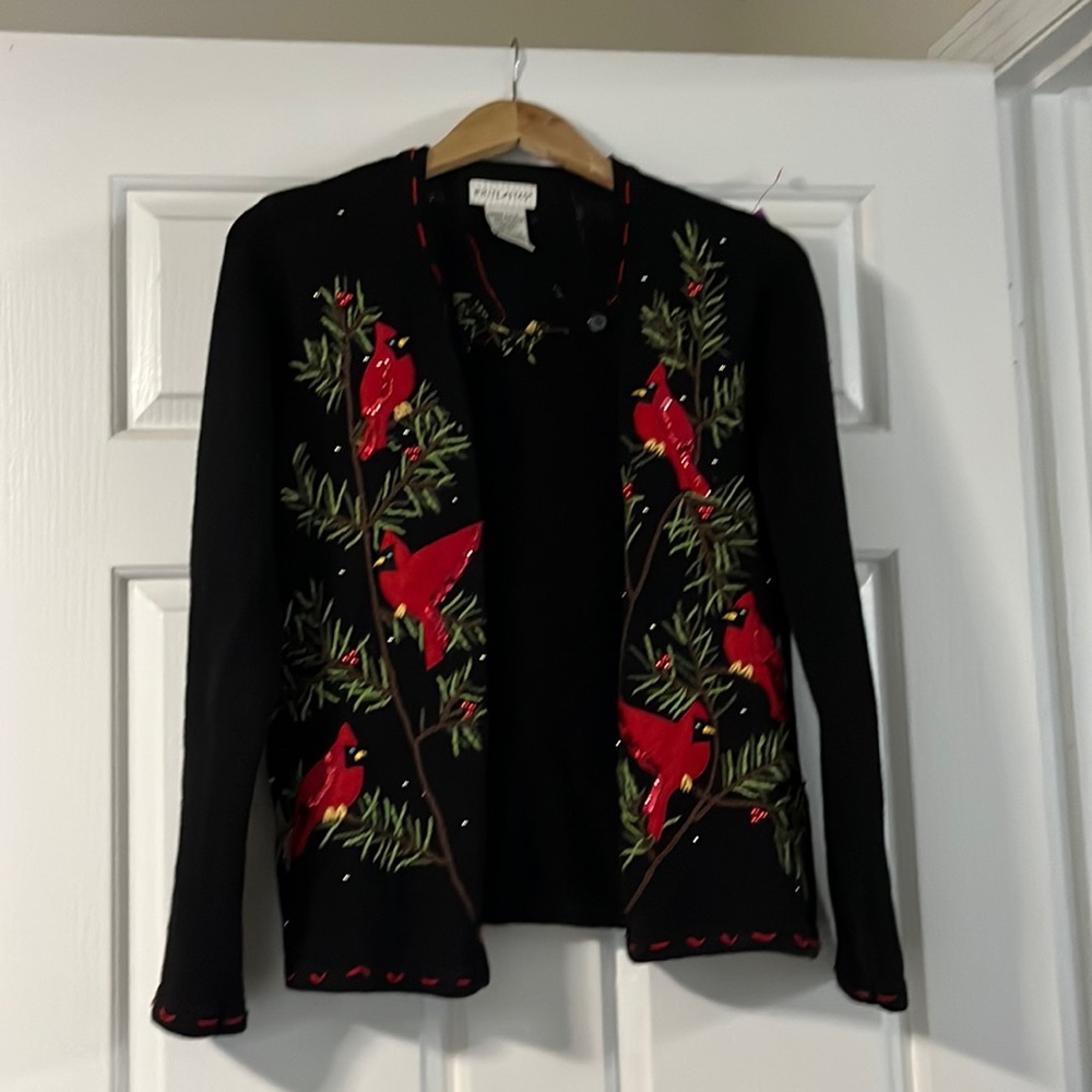 Black sweater with red birds!